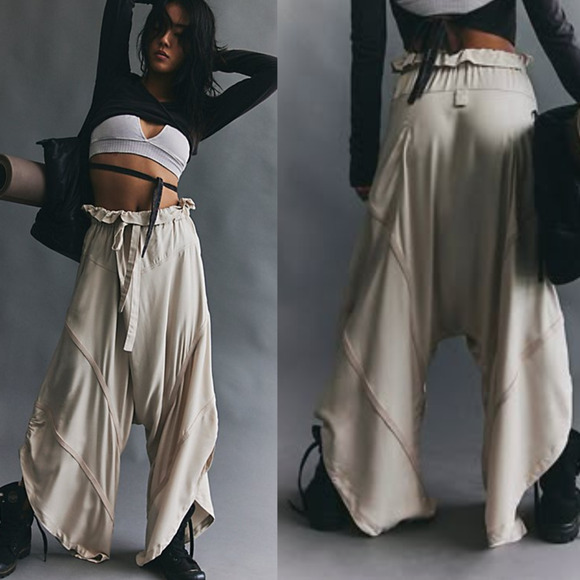 NEW Free People Head Start Harem Pants Cashmere Beige Small Oversized Tulip Hem - Picture 2 of 9